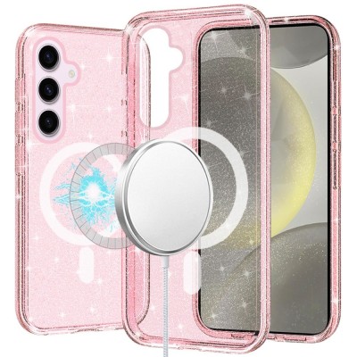 For Samsung s26 Ultra Magnetic Ring Glitter 3in1 Hybrid Case Cover - Pink