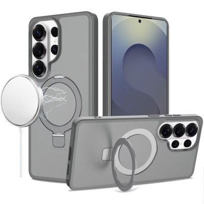 For Samsung s26 Ultra Magnetic Matching Ring Stand Full Rotation Matte Hybrid - Grey