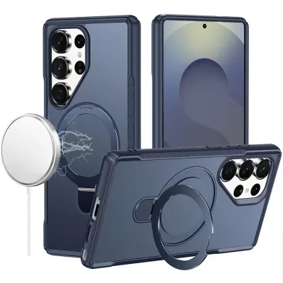 For Samsung s26 Ultra Matte Finish Simplified Magnetic Ring With Stand Hybrid Case - Navy Blue