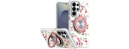For Samsung s26 Ultra Metal Diamond CD Pattern Design Matte Finished Hybrid with Rotational Ring [Car Mount Friendly] Case - Floral B