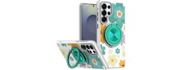 For Samsung s26 Ultra Metal Diamond CD Pattern Design Matte Finished Hybrid with Rotational Ring [Car Mount Friendly] Case - Hearts