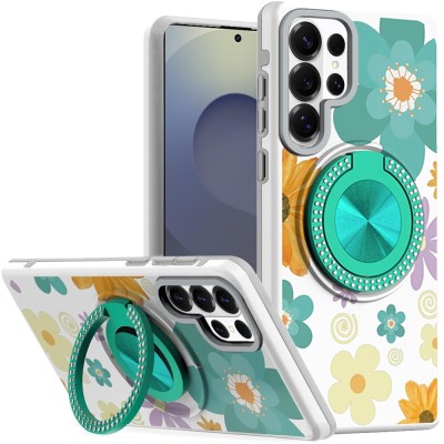For Samsung s26 Ultra Metal Diamond CD Pattern Design Matte Finished Hybrid with Rotational Ring [Car Mount Friendly] Case - Hearts