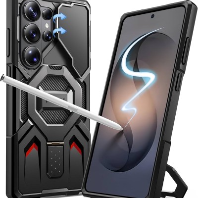 For Samsung s26 Ultra Premium Matte Magnetic Metal Camera Stand Hybrid Case - Black