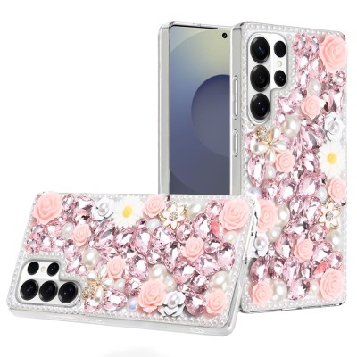 For Samsung s26 Ultra Rose Flower Full Diamond Bling Stones - Pink