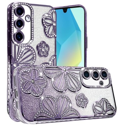For Samsung s26 Ultra Rose Flower Full Diamond Bling Stones - Purple