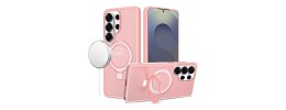For Samsung s26 Ultra Magnetic Matching Ring Stand Full Rotation Matte Hybrid - Light Pink