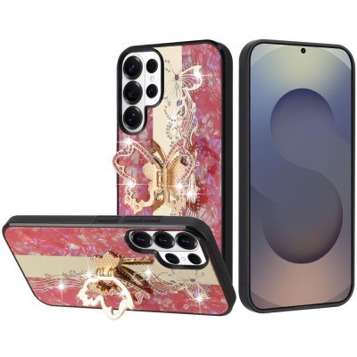 For Samsung s26 Ultra SPLENDID Diamond Glitter Ornaments Engraving Case Cover - Enchanted Butterfly Red