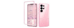 For Samsung s26 Ultra Splendid Glitter Butterfly Design Stand with Metallic Edges Hybrid Case - Light Pink