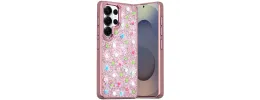 For Samsung s26 Ultra Stick-On Embedded Glass Diamonds of Colorful Floral Arrangement HQ Hybrid Case - Rose Gold