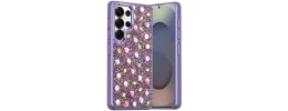 For Samsung s26 Ultra Stick-On Embedded Glass Diamonds of Colorful Floral Arrangement HQ Hybrid Case - Purple