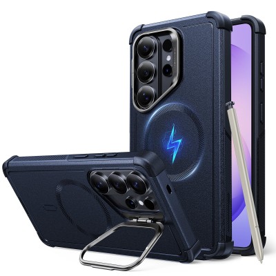 For Samsung s26 Ultra Thick Carbon Design Magnetic Hybrid with Metallic Buttons Case - Blue