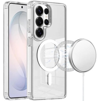 For Samsung s26 Ultra Thick Transparent Colored Edged Magnetic Hybrid Case - White