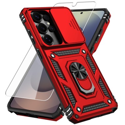 For Samsung s26 Ultra Utter Tough Metal Ring Movable Camera Window Hybrid Case Cover - Red