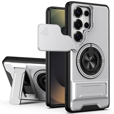 For Samsung s26 Ultra Utter Tough Metal Ring Movable Camera Window Hybrid Case Cover - Silver