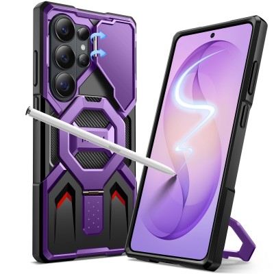 For Samsung s26 Ultra Well Protective Magentic Ring Stand Camera Protective Cover Case - Purple