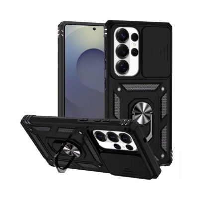 For Samsung s26 Ultra Well Protective Magentic Ring Stand Camera Protective Cover Case - Black