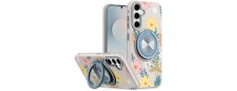 For Samsung s26 Metal Diamond CD Pattern Design Matte Finished Hybrid with Rotational Ring [Car Mount Friendly] Case - Floral E