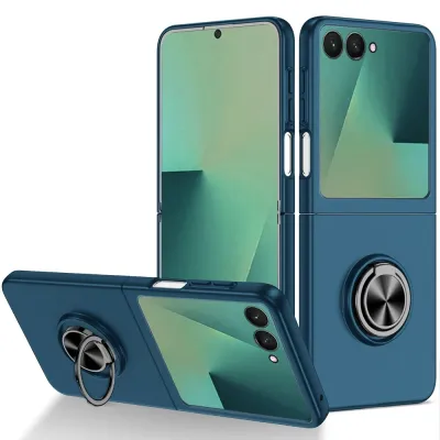 For Samsung Galaxy Z Fold 7 Chief Premium Matte Magnetic Ring Stand Hybrid Case Cover - Navy Blue