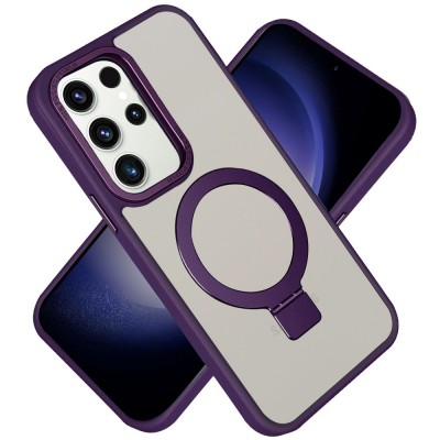For Samsung Galaxy s24 Ultra Metal Chrome Kickstand [Magnetic Circle] Shockproof Matching Camera Hybrid - Purple