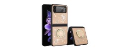 For Samsung Z Flip 6 SPLENDID Diamond Glitter Ornaments Engraving Case Cover - Good Luck Floral Gold