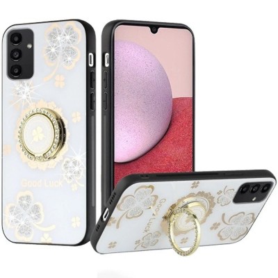 For Samsung Z Flip 6 SPLENDID Diamond Glitter Ornaments Engraving Case Cover - Good Luck Floral White