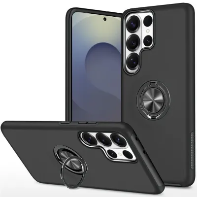 For Samsung s26 Ultra CHIEF Oil Painted Magnetic Ring Stand Hybrid Case Cover - Black