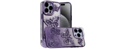 For iP15 Pro Max Butterfly Freedom Shimmer Glitter Thick TPU Case Cover - Purple