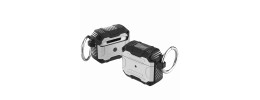 For AirPods Pro Rugged ShockProof Hybrid With Metal Hook Case Cover - Silver