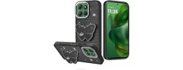 For Motorola Moto G Power 5G 2025 Butterfly Moveable Grip Stand  With Small Diamonds Meta Buttons HQ Hybrid - Black