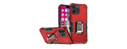For iPhone 16 Pro 6.3 inch OPTIMUM Magnetic Ring Stand Hybrid Case Cover - Red