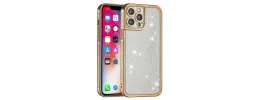For Apple iPhone 14 PRO MAX 6.7" Chromed Edge Glitter Star TPU Thick Cover Case - Gold