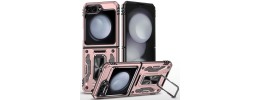 For Samsung Z Flip 6 Utter Tough Metal Ring Movable Camera Window Hybrid Case Cover - Rose Gold
