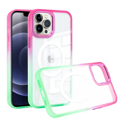 For Apple iPhone 14 PRO 6.1" Radiant Two Tone Transparent Thick Hybrid Case Cover - Hot Pink/Teal