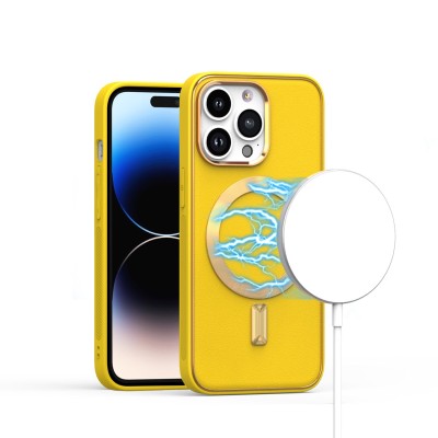 For iP15 Pro Max Ultimate Quality PU Leather Hybrid Case Cover - Yellow