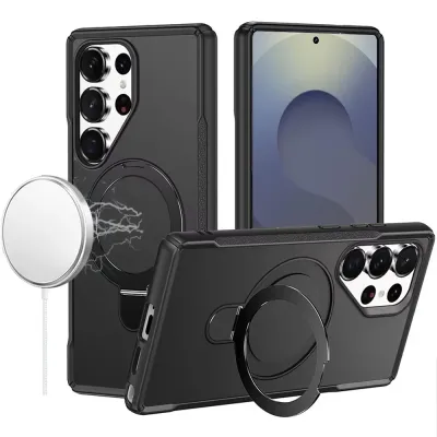 For Samsung s26 Ultra Matte Finish Simplified Magnetic Ring With Stand Hybrid Case - Black