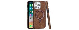 For iPhone 15 Fashion PU Vegan Chrome Edged Case Cover - Brown