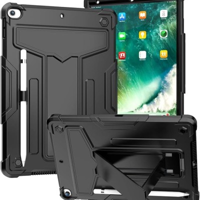 For Apple iPad Air 11inch 2024 Tablet Vertical 3in1 Tough Hybrid Kickstand - Black/Black