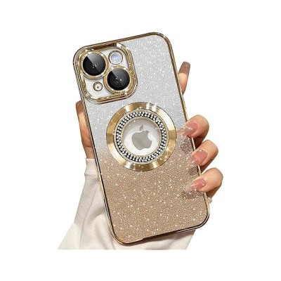 For iP14 Plus Croc Bling Case - Gold