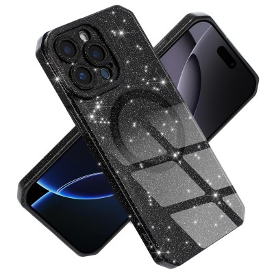 For iP14 Pro Croc Bling Case - Black