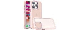 For iP15 Pro Max Polished Oil Thick Acrylic Metal Button Hybrid Case Cover - Light Pink