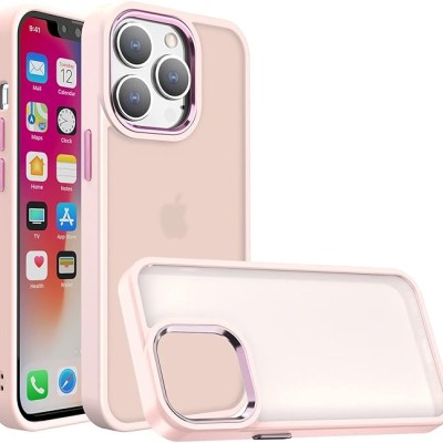 For iP15 Pro Max Polished Oil Thick Acrylic Metal Button Hybrid Case Cover - Light Pink