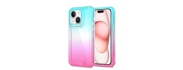 For iP15 Pro Max 3in1 Two Tone Shockproof Transparent Hybrid Case - Light Blue + Pink