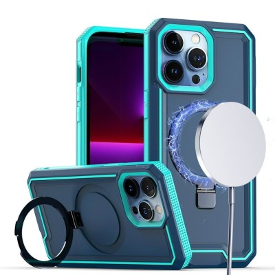 For iP15 Pro Max Aligned [Magnetic Circle] Kickstand Tough Strong ShockProof Hybrid - Blue