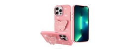 For iP15 Pro Max Butterfly Moveable Grip Stand With Small  Diamonds Meta Buttons HQ Hybrid - Pink