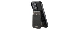 For iP15 Pro Max Card Holder Passion Square Chromed Heart Ornaments PU Leather Case Cover - Black