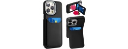 For iP15 Pro Max Card Holder with Mirror Inside PU Leather Hybrid Case - Dark Blue