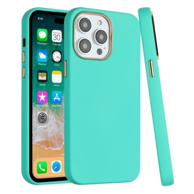 For iP15 Pro Max Classy Slick Chromed Around Hybrid Case Cover - Light Blue