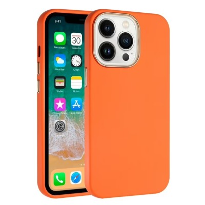 For iP15 Pro Max Classy Slick Chromed Around Hybrid Case Cover - Orange