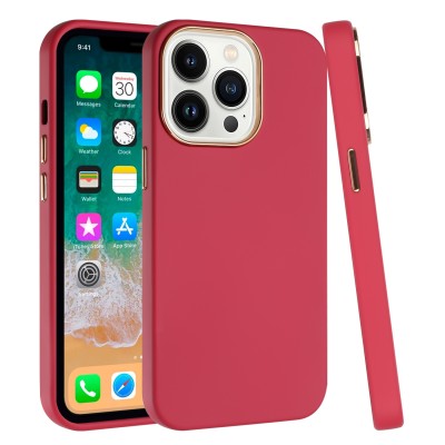 For iP15 Pro Max Classy Slick Chromed Around Hybrid Case Cover - Red