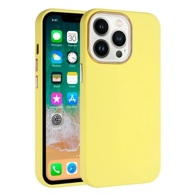 For iP15 Pro Max Classy Slick Chromed Around Hybrid Case Cover - Yellow